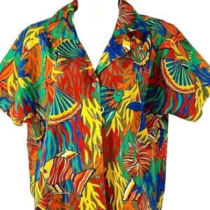 Vintage Shapely Top Blouse Size 10 Colorful Fish Sea Life Tropical Short Sleeve
